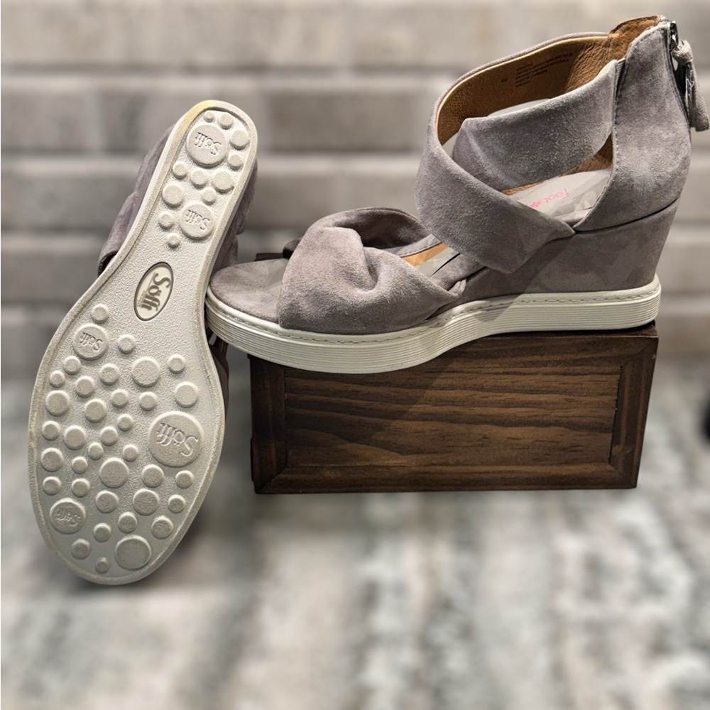 SOFFT Sanielle Gray Suede Wedge Sandals - Comfortable Strappy Platforms, 9B - Picture 7 of 11